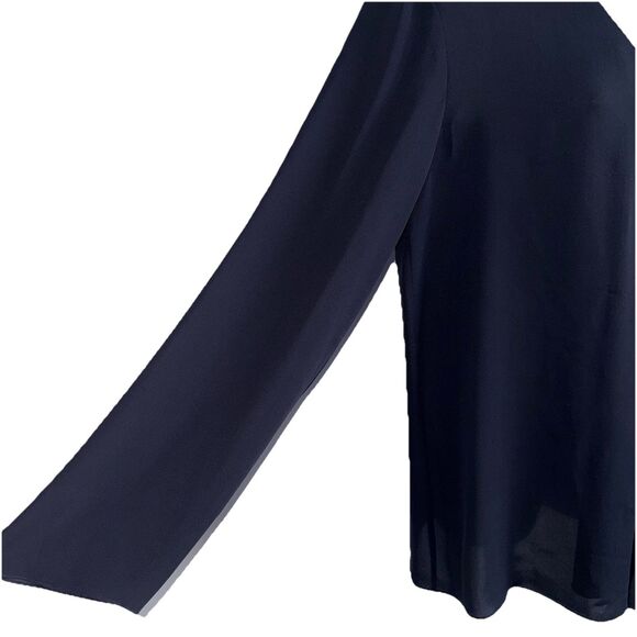 Theory Trent 100% Silk Black V-Neck Front Pleat Blouse Top Size Large Georgette - Picture 4 of 10